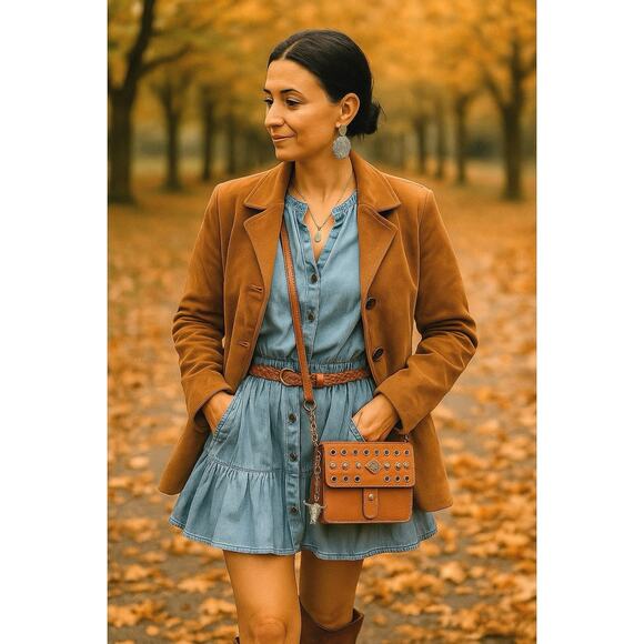 Reworked Patricia Nash Studded Italian Leather Bag w/ Brass Chain Strap & Charm - Picture 1 of 16